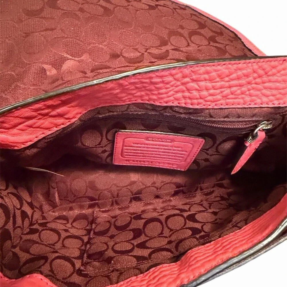 Coach Bleecker Mini Brooklyn Messenger Bag Pink Loganberry Pebbled Leather